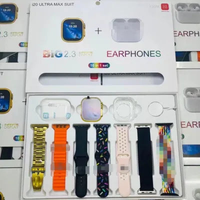 I20 Ultra Max Suit Smart Watch 10 in 1 in One Box 2.3inch Large Screen Smart Watch with Earbuds