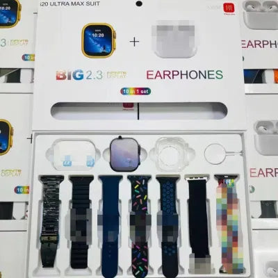 I20 Ultra Max Suit Smart Watch 10 in 1 in One Box 2.3inch Large Screen Smart Watch with Earbuds