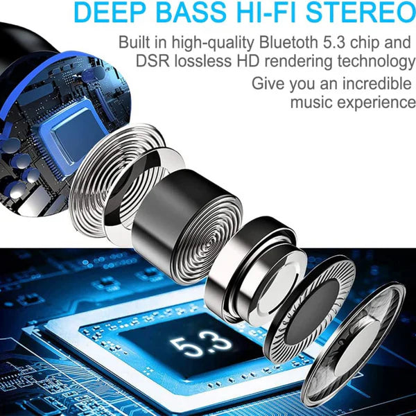 Waterproof TWS Earbuds, Bluetooth 5.3, Stereo Sound.