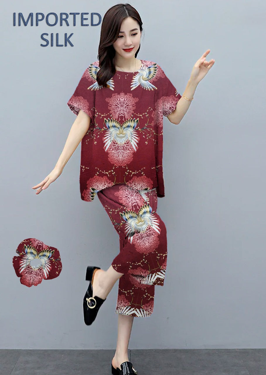 Round Shape Imported 2-Piece Summer Stitched Sleepwear